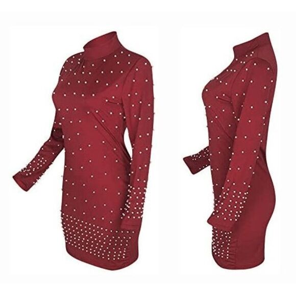 ❤️ Pearls Embellished Nightclub Bodycon Christmas Party Red Dress XL, XXL NEW - Picture 6 of 16